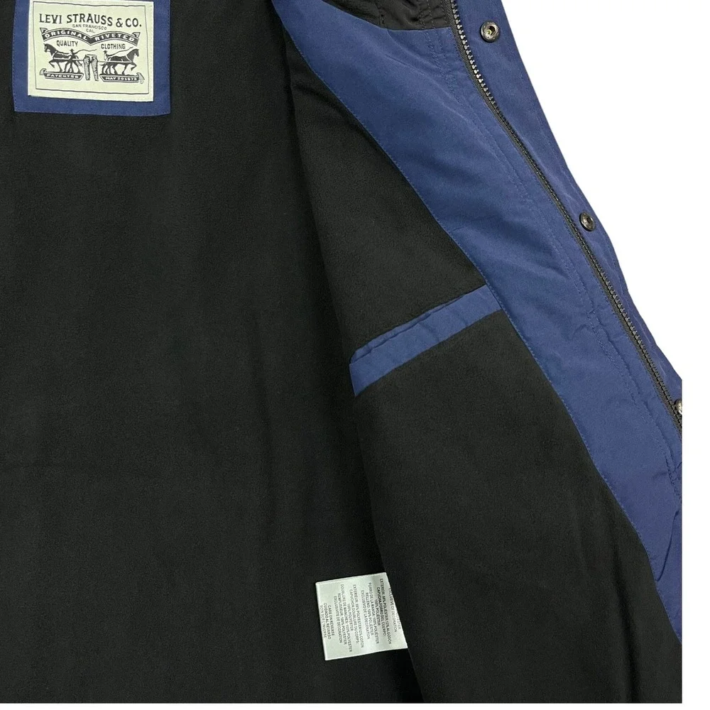 Levi's Men's Fleece Lined Shell Jacket Size M Blue‎ Black Hooded Water Resistant
